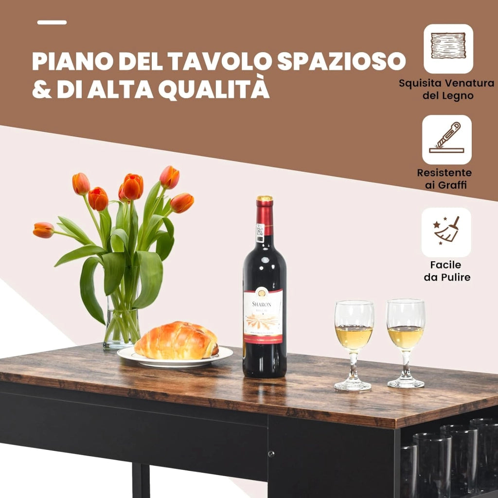 Set di Tavolo e 2 Sgabelli da Bar con Struttura in Legno e Metallo | Tavolo da Pranzo e Colazione a 3 Ripiani per Sala da Pranzo e Cucina, Marrone Rustico