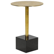 Tavolino moderno rotondo di forma geometrica con piano in metallo e base in pietra nero e oro soggiorno salotto