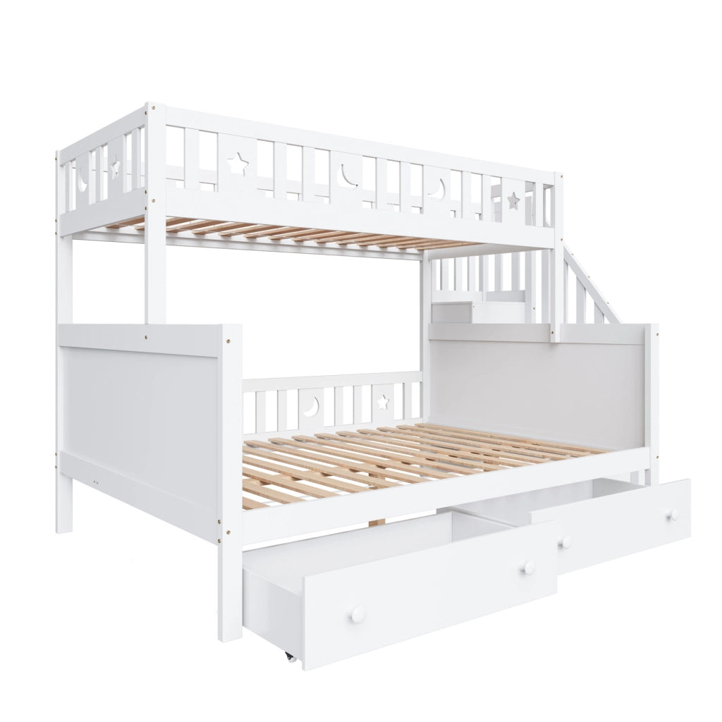 Letto a castello per bambini 90x200 cm e 140x200 cm con scala contenitore; cassetti; bianco