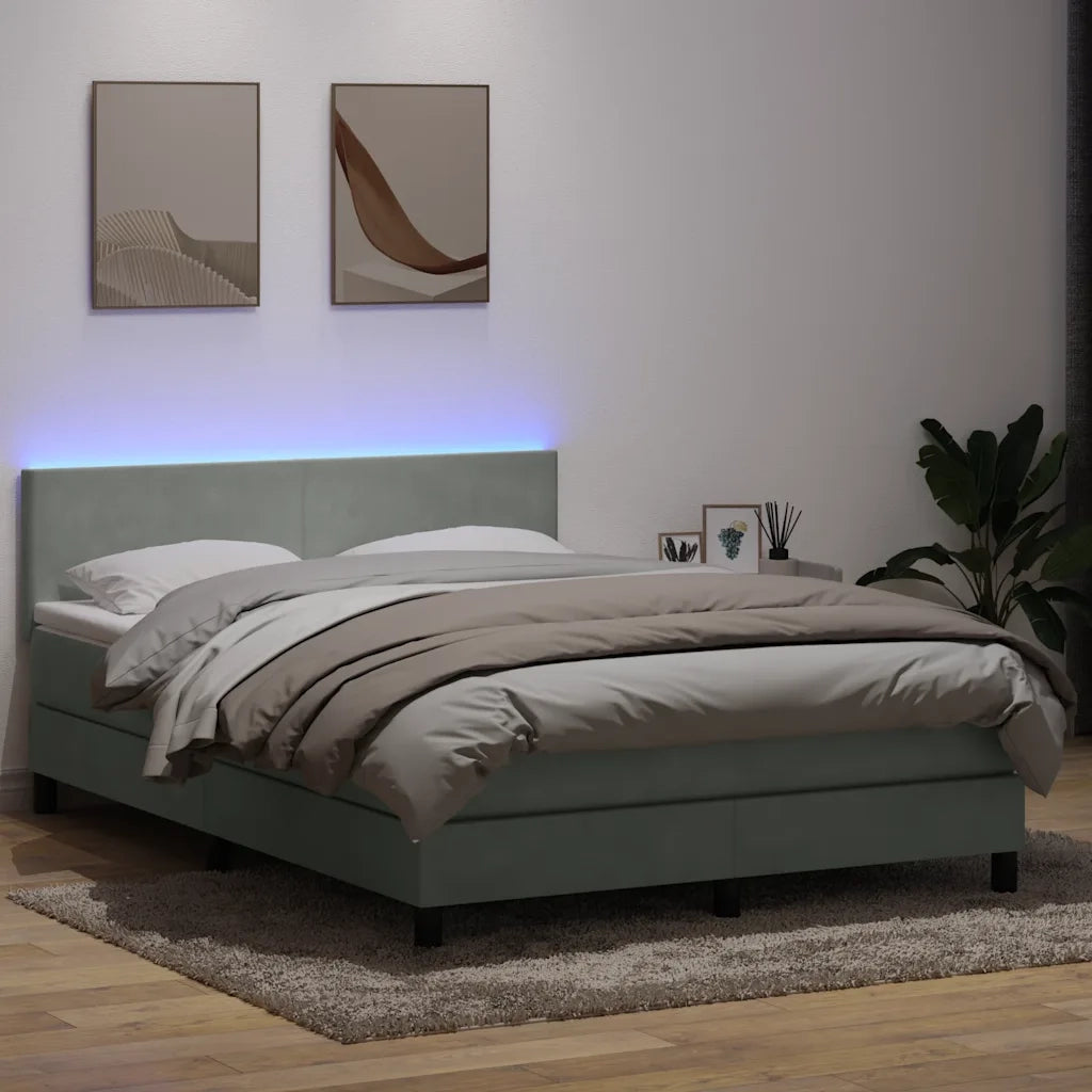 Letto a Molle con Materasso e LED Grigio Chiaro 160x210cm Velluto 3316695