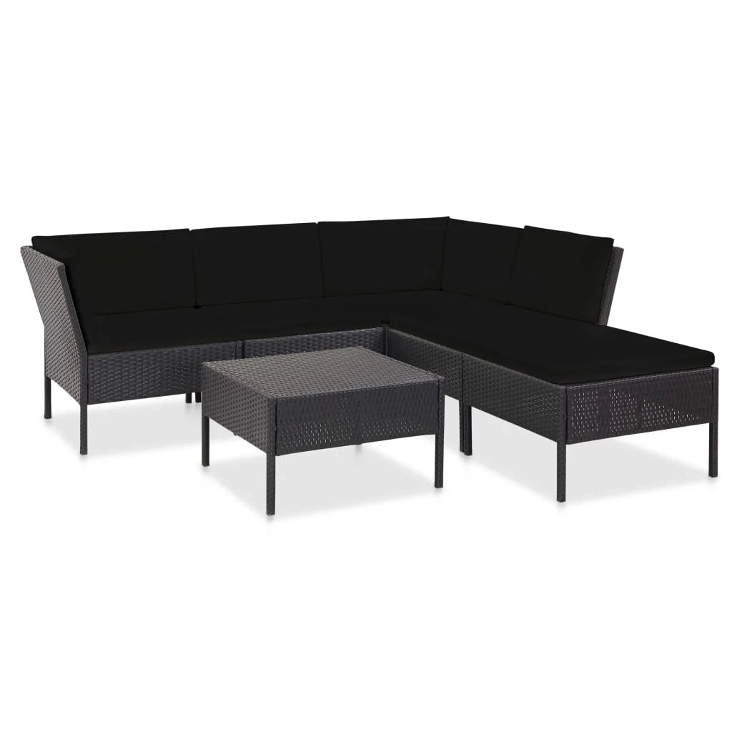 Set mobili da giardino set da esterno 6 pezzi con cuscini in polyrattan nero 02_0016918