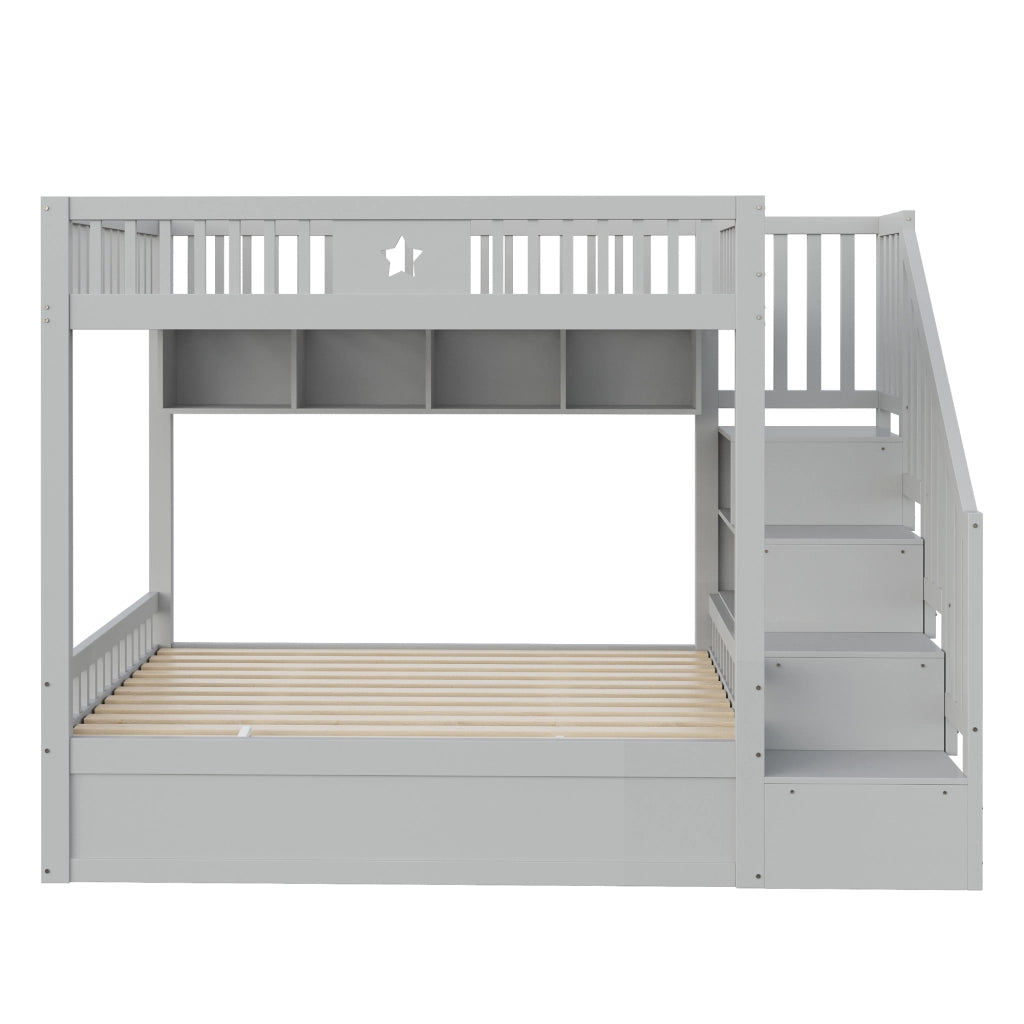 Letto a castello 140×200 cm con letto inferiore idraulico; ripiani e scala contenitore; senza materasso; grigio