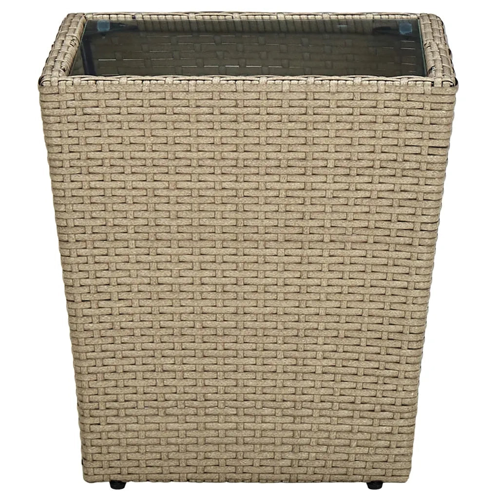 Tavolino-Tavolino da soggiorno-Tavolo Beige 41,5x41,5x44 cm in Polyrattan e Vetro Temperato