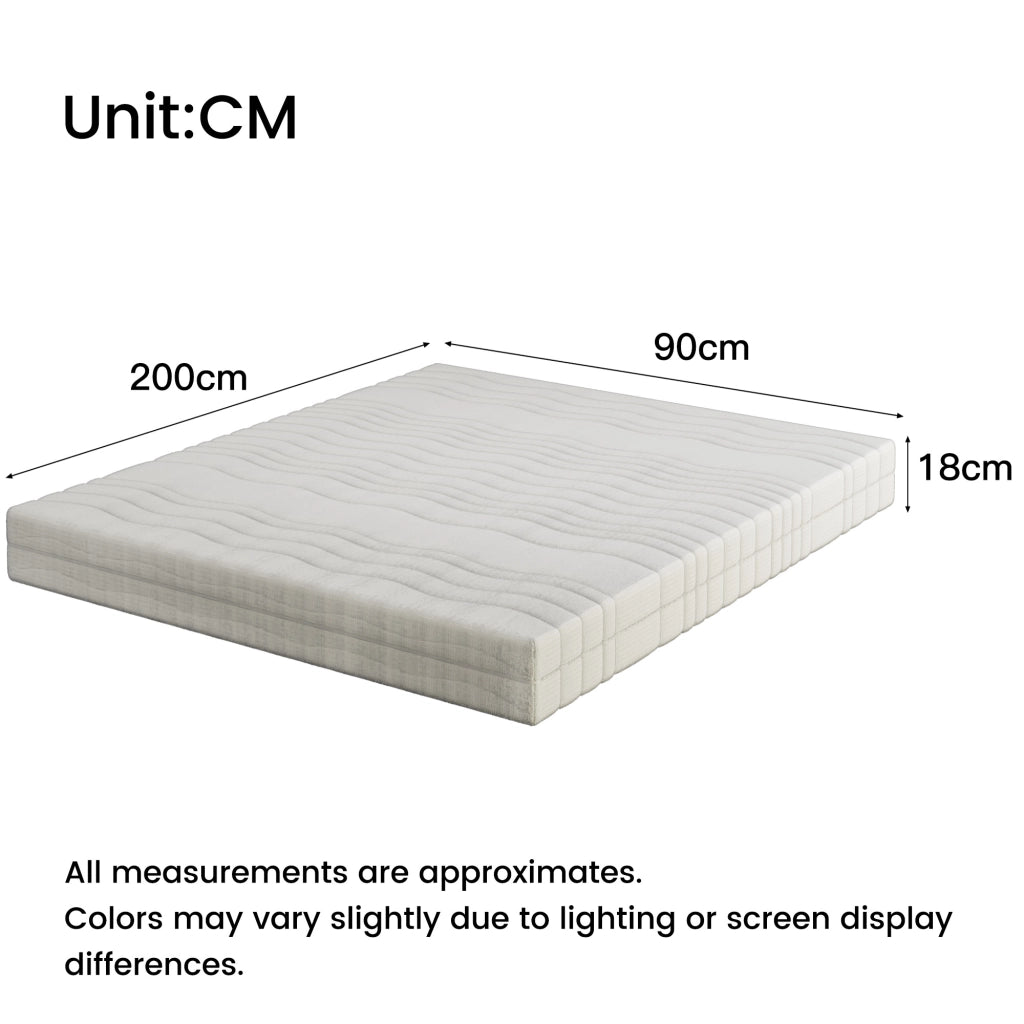 Materasso singolo 90x200 in schiuma ergonomico; altezza 18 cm; rivestimento 3D traspirante e sfoderabile