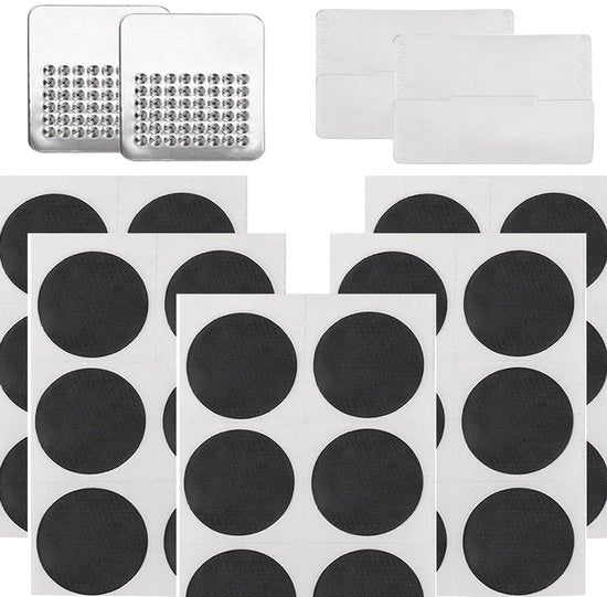 Kit di riparazione per pneumatici da bicicletta - 30 pezzi - Kit autoadesivo - Punti di riparazione in gomma - Raspo metallico - Leggero e facile da maneggiare