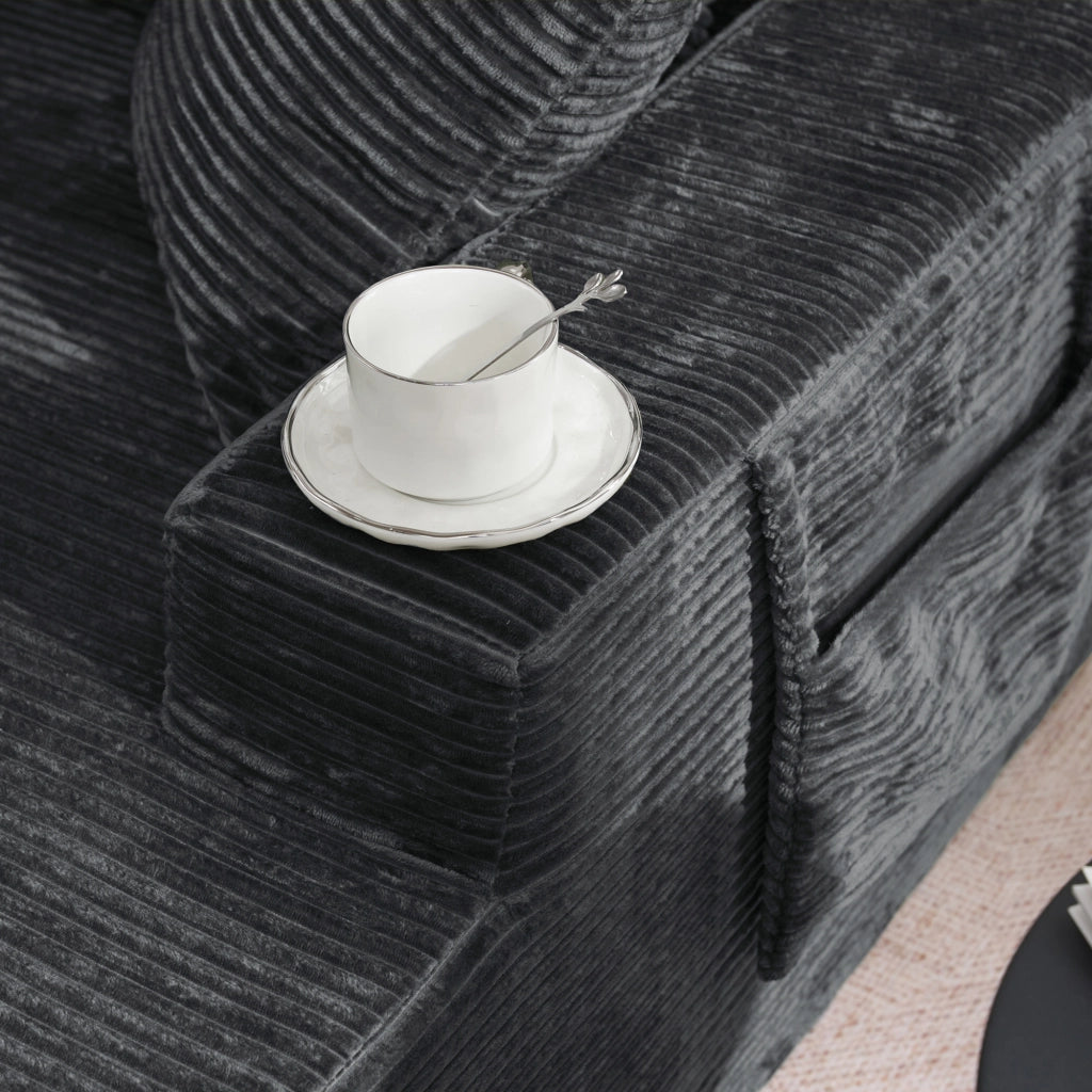 Divano in Tessuto con Cuscini Morbidi e Tasche Laterali ¨C MINIMAL ¨C Velluto, Grigio