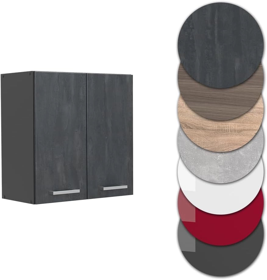 Pensile da cucina R-Line, Calcestruzzo nero, 60 cm, per la libera combinazione all'interno di sistemi cucina modulari