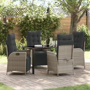 Set da Pranzo da Giardino 5 Pezzi Rattan Polyrattan Grigio Chiaro