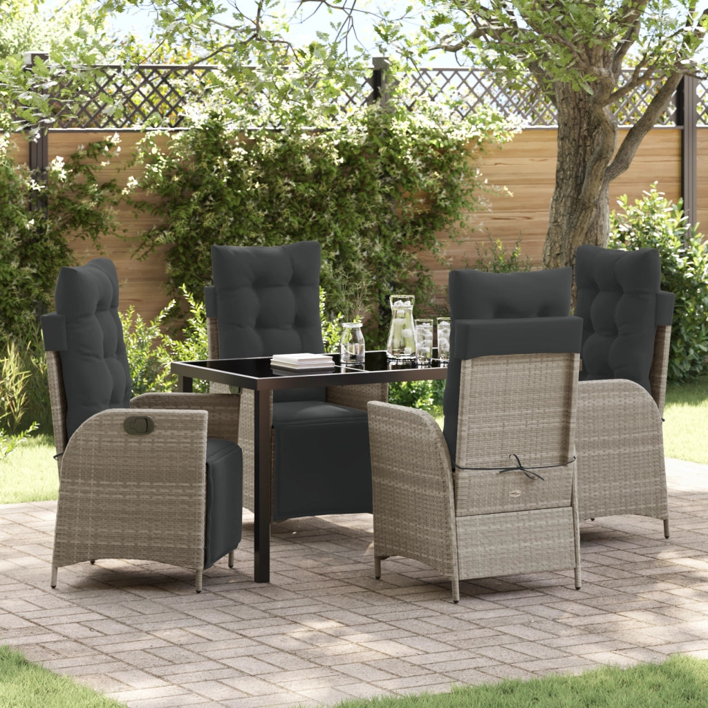 Set da Pranzo da Giardino 5 Pezzi Rattan Polyrattan Grigio Chiaro