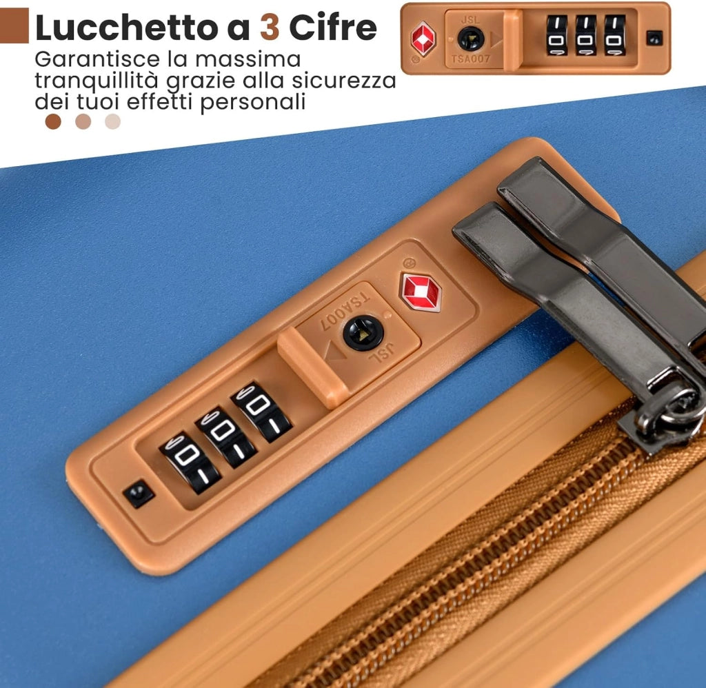 Set di Valigie Rigide 3 Pezzi, Set Valigia da Viaggio in ABS con TSA Lucchetto, Manico Telescopico in Alluminio e Ruote Piroettanti, 20", 24", 28" (Blu Scuro)