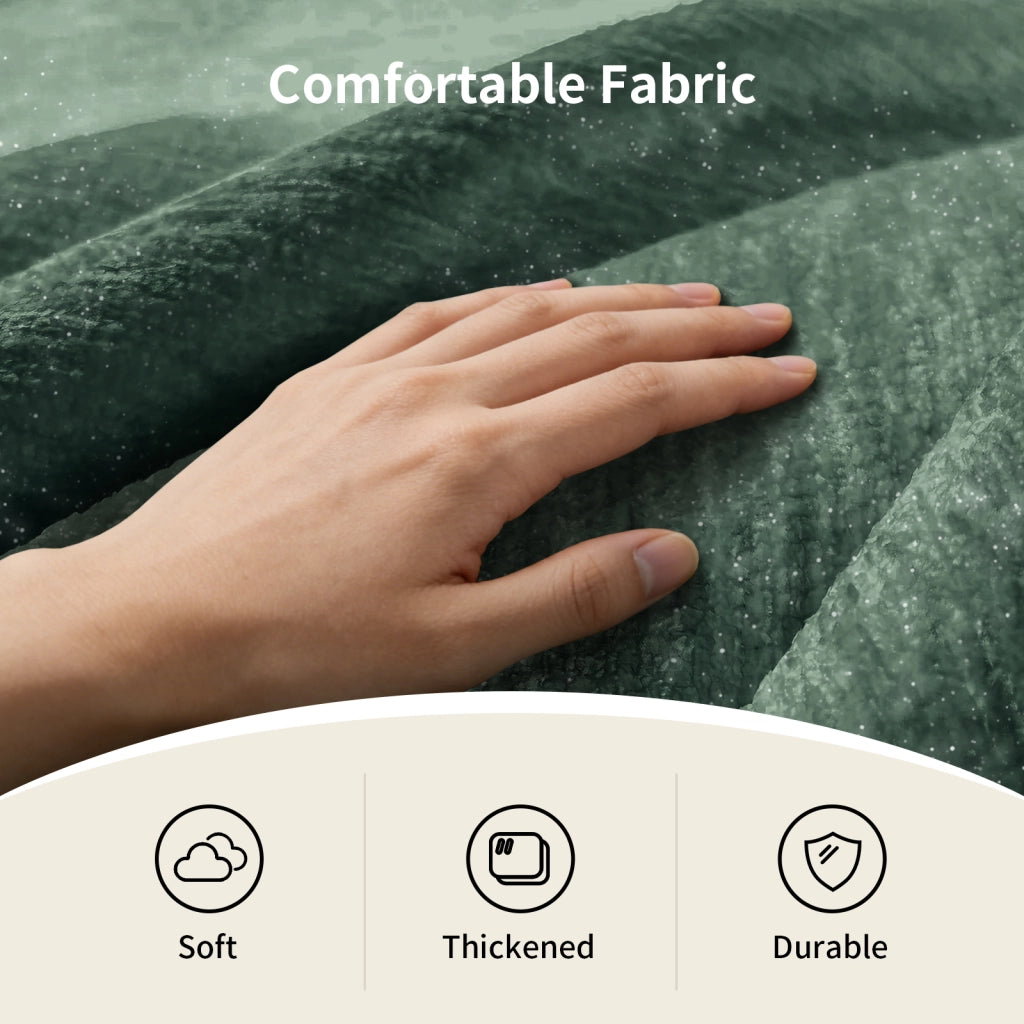 Fauteuil con pouf in ciniglia con schienale a petali e imbottitura ad alta resilienza verde scuro per relax
