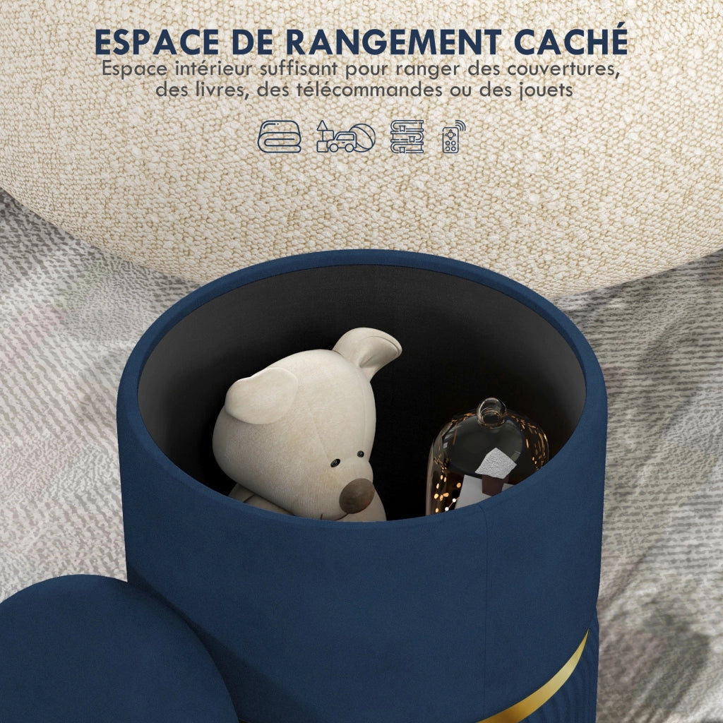 Pouf con contenitore in velluto rigato ¨C zephmum ¨C blu 36x36x44 cm