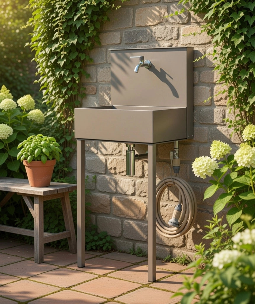 Lavandino a Parete da Giardino con Doppio Rubinetto Belfer 42/PRL Tortora