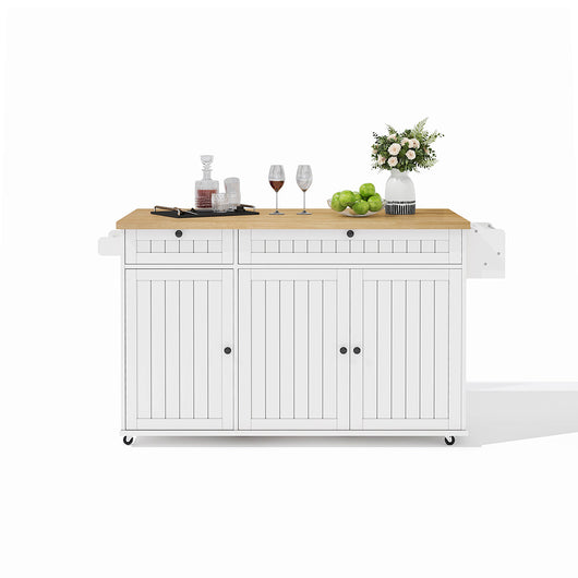 Isola cucina 6 ruote - Xylo - 137x89x45cm bianco 2 cassetti