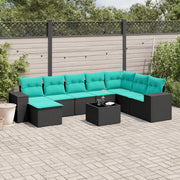 Set Divani da Giardino 9 pz con Cuscini Nero in Polyrattan 3222966