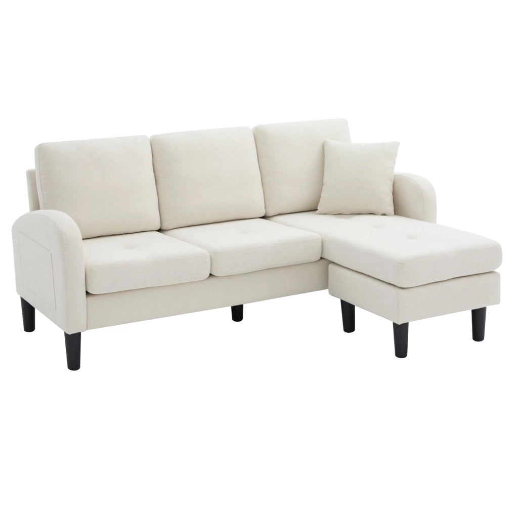 Divano angolare 3 posti con chaise longue reversibile in tessuto beige chiaro 166 × 118 × 77 cm