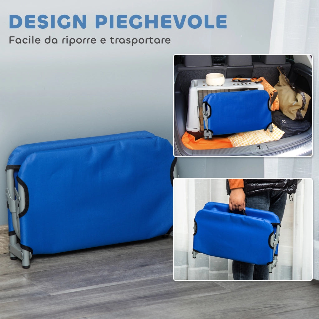 EasyComfort Brandina per Cani Taglia Piccola Rialzata e Pieghevole per Interno ed Esterno, 59x46x15 cm, Blu