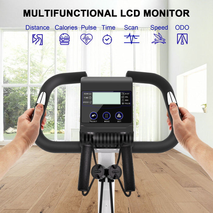 Cyclette Magnetica Pieghevole - RATTANTREE - con Display LCD e Sensore di Frequenza Cardiaca Cyclette - Bianco