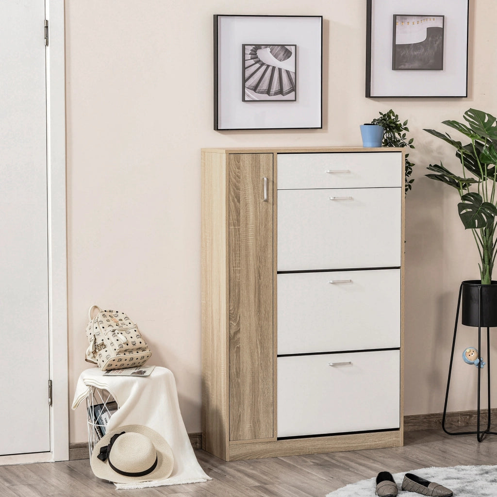 Scarpiera con Cassetto e Ante ¨C Xylo ¨C Legno Naturale 84x30x132 cm per 18-27 Paia di Scarpe
