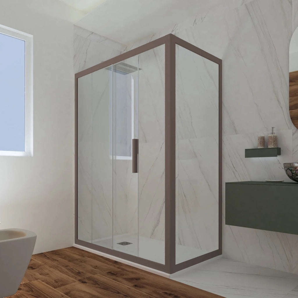 Box doccia scorrevole 75x170 CM H 200 Vetro Trasparente Profilo Chocolate mod. Deco Duo