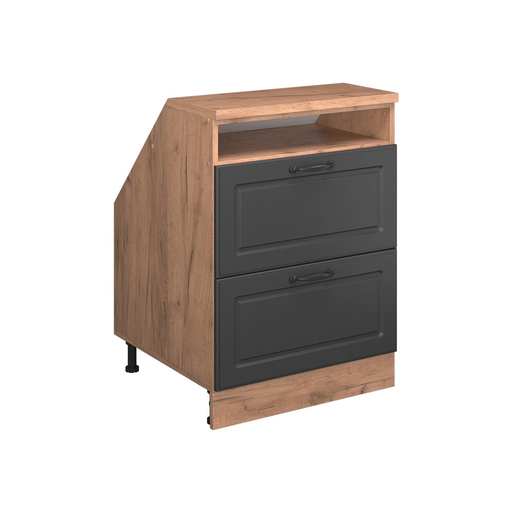 Mobile cucina sottotetto R-Line Antracite rustico/Rovere dorato 60 cm con 2 cassetti, carcassa 60 cm profondità Vicco