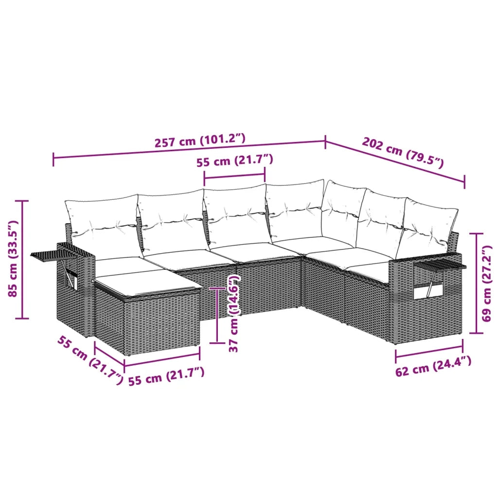 Set Divani da Giardino 7pz con Cuscini Grigio Chiaro Polyrattan