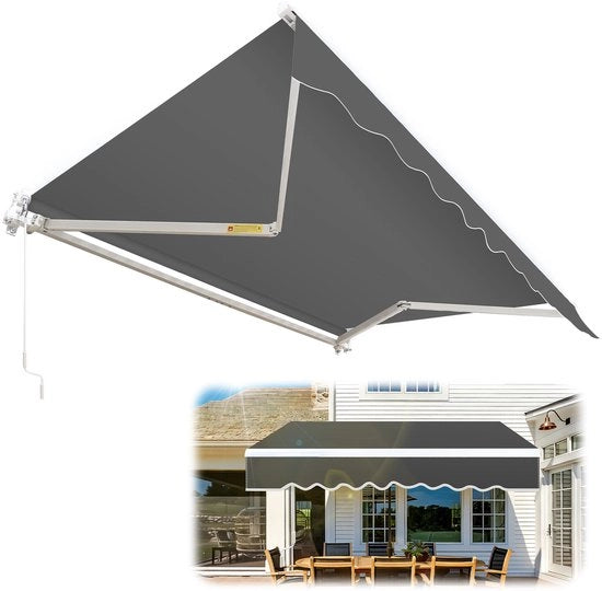 Ombrellone a Parete Luifel 350 x 300 cm Impermeabile Poliestere 280 g/m² Manuale Terrazza e Balcone Grigio