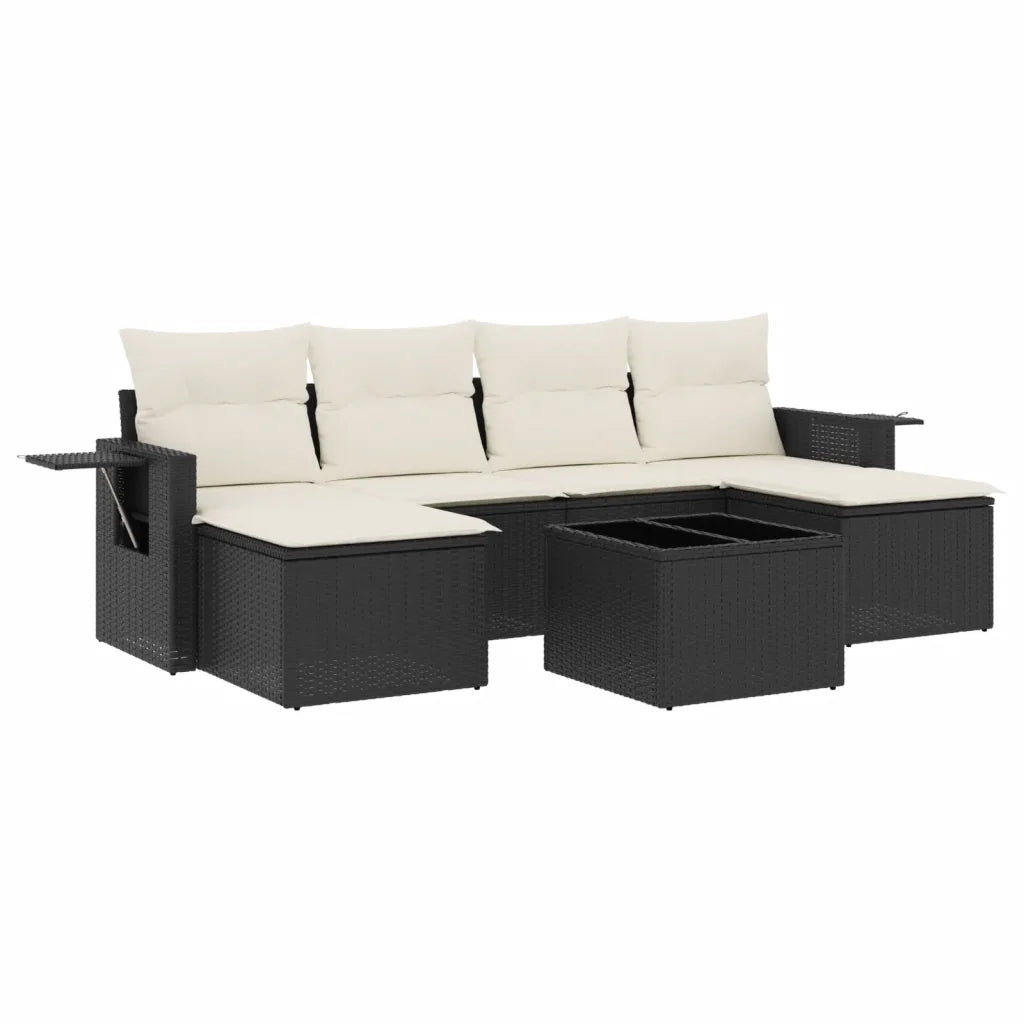 Set Divani da Giardino con Cuscini 7pz Nero Polyrattan