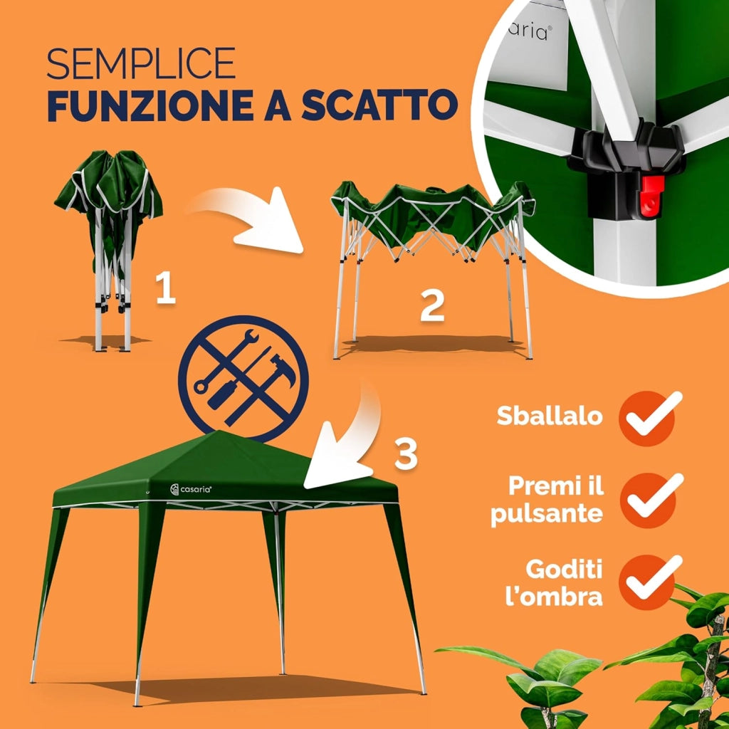 ® Gazebo da Giardino Capri 3x3m Pop-Up Protezione 50+ Impermiabile Tenda a Fisarmonica Verde