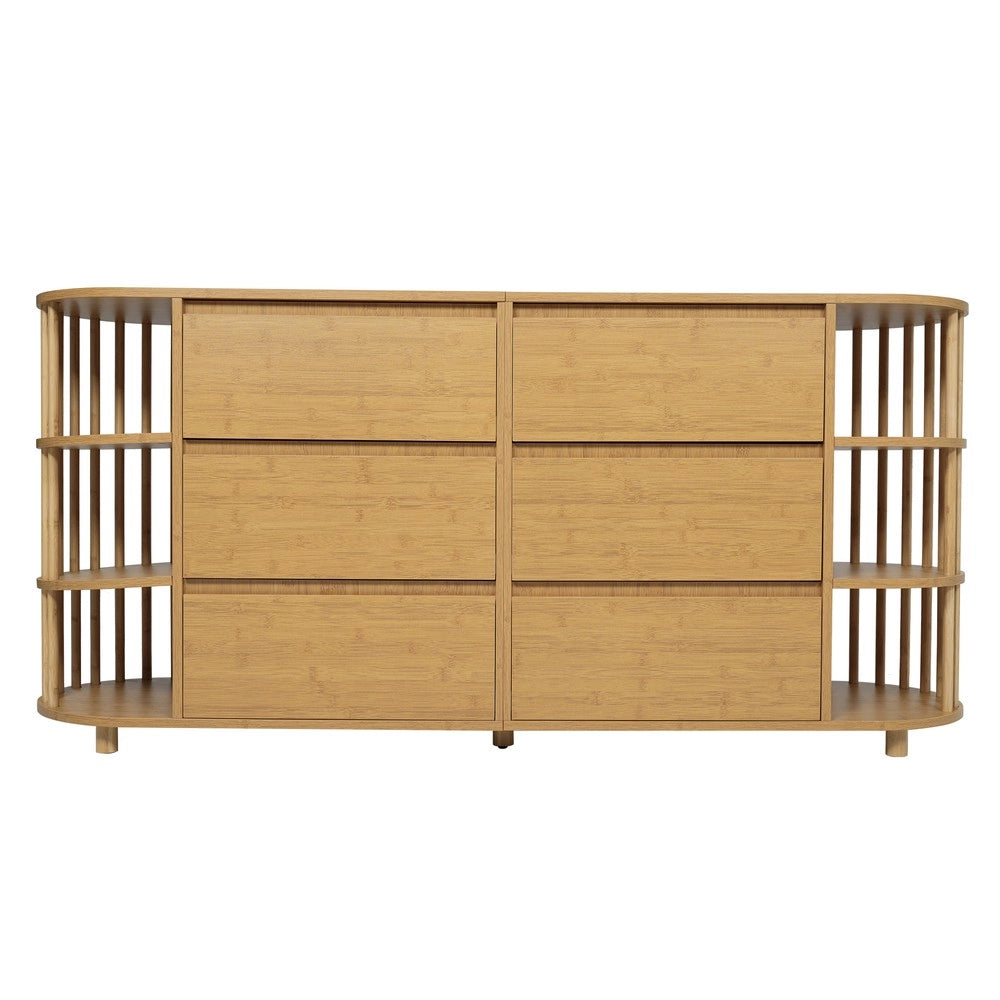 Cassettiera Sideboard con Ripiani in Bamb¨´ e Colonne ¨C MINIMAL ¨C Rovere, 6 Cassetti, 160x75x40 cm