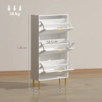 Scarpiera Slim per 18 Paia di Scarpe con 3 Cassetti a Ribalta e Ripiani Regolabili, 60x24x128 cm, Bianco