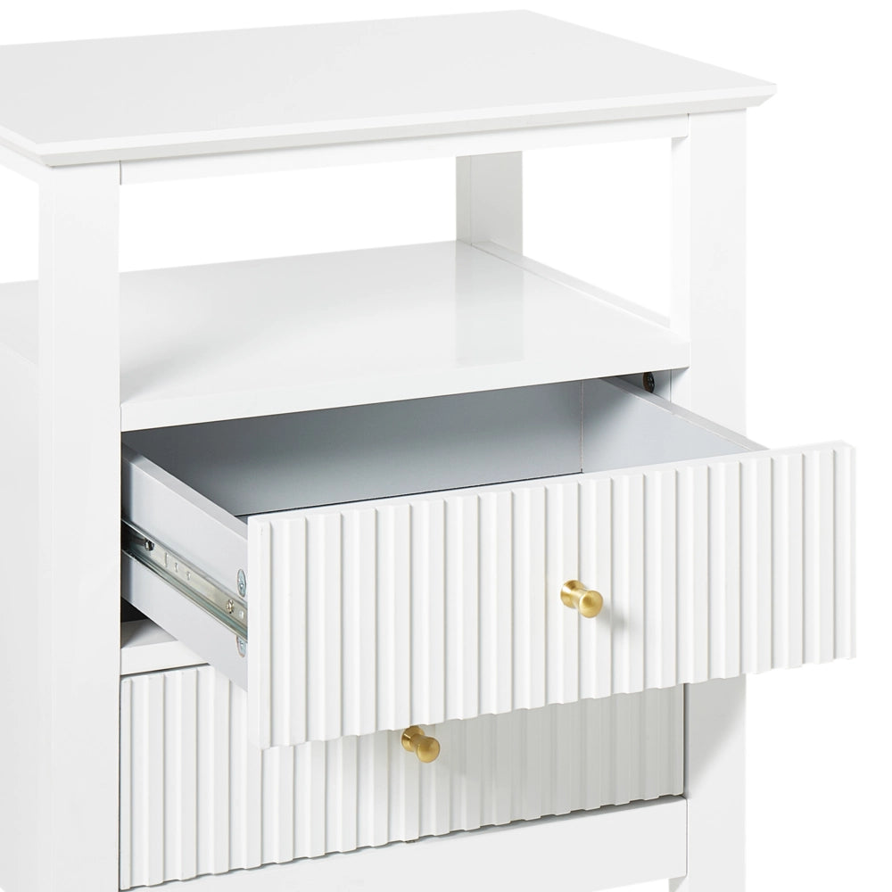 Set di 2 Comodini a 2 cassetti MDF bianco 1 ripiano Maniglia oro Camera da letto Elegante