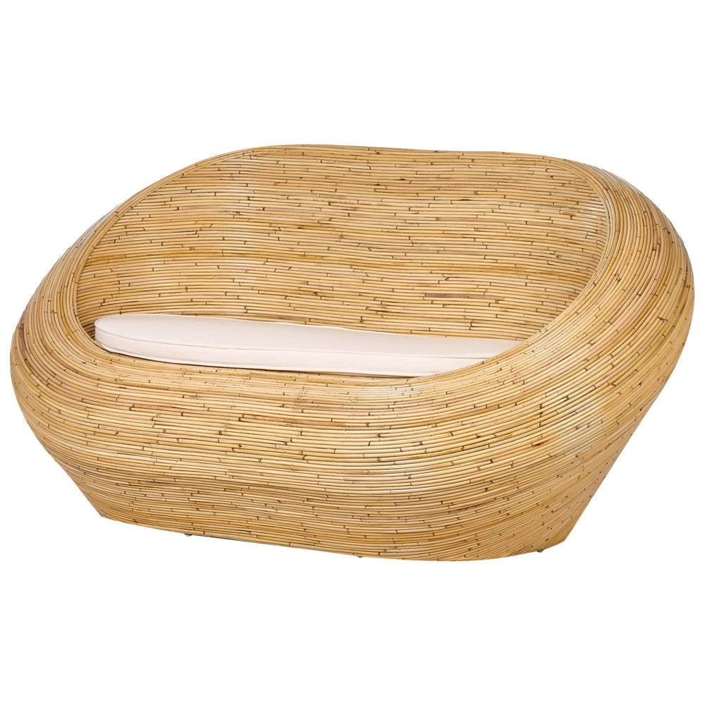 Divano da giardino in rattan naturale con cuscino di seduta beige a 2 posti per interni e per esterni in stile bohémien