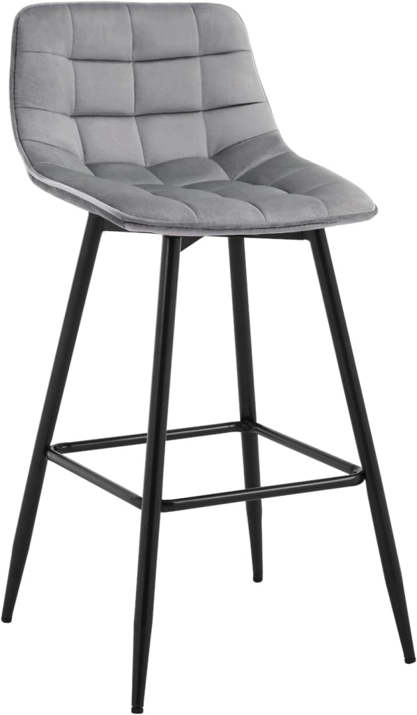 Set di 6 Sgabelli da Bar Moderni Sedia da Cucina con Schienale Poggiapiedi Rivestimento in Velluto Grigio Chiaro, Gambe in Metallo BH143hgr-6
