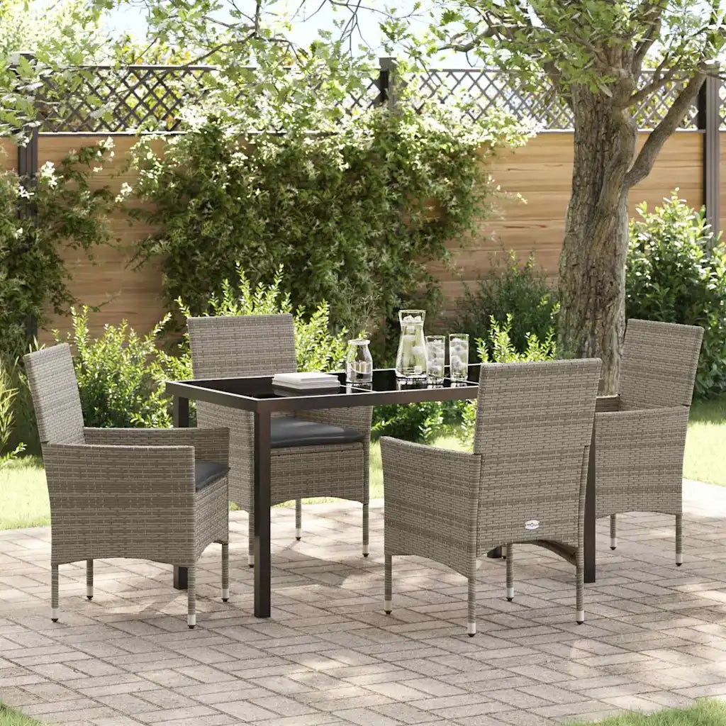 Set da Pranzo per Giardino con cuscino 5 pcs Grigio polyrattan