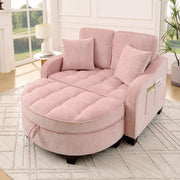 Divano letto 2 in 1 trasformabile con pouf contenitore 132x129x93 cm in tessuto rosa