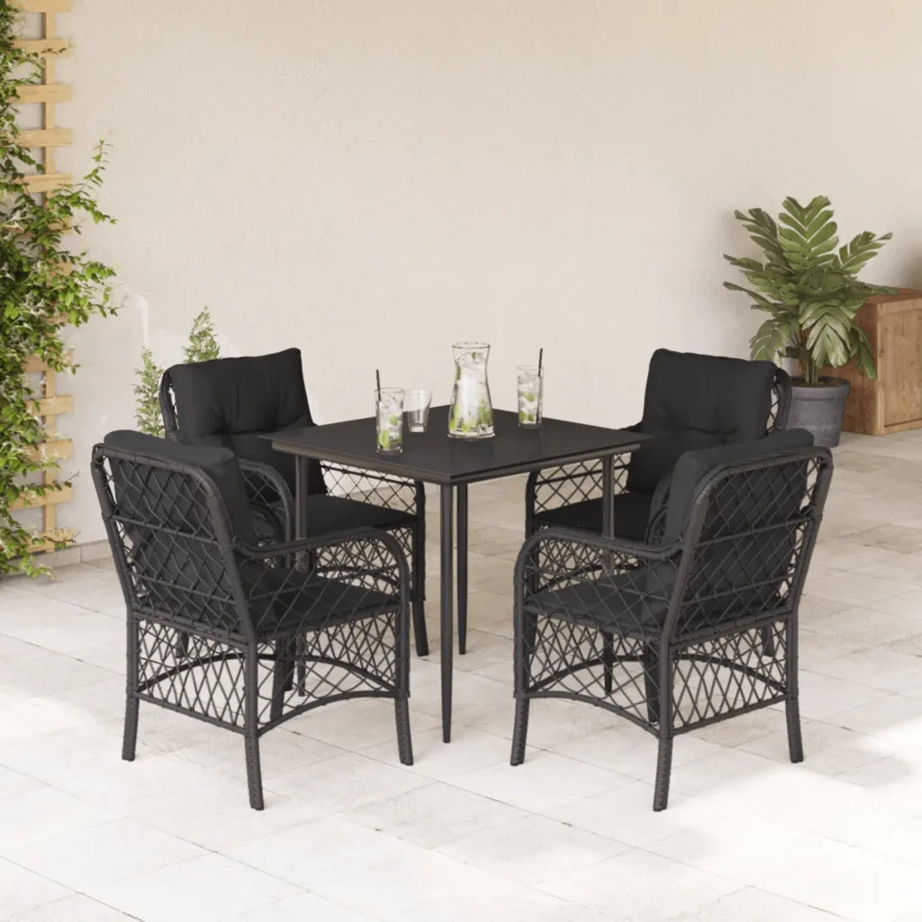 Set da Pranzo da Giardino 5 pz Nero con Cuscini in Polyrattancod mxl 116115