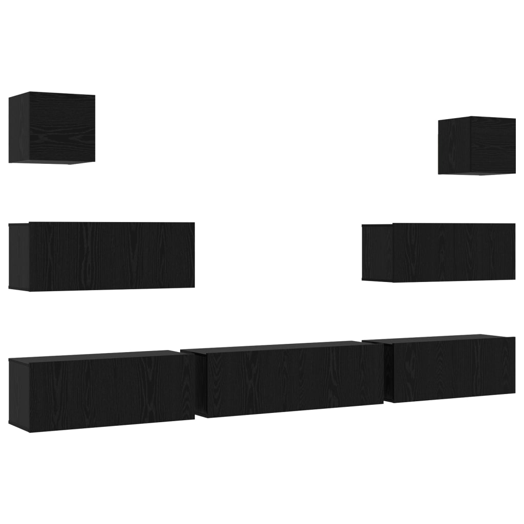 Set di Mobili TV da 7 pezzi da Parete in Rovere Nero in Legno Ingegnerizzato