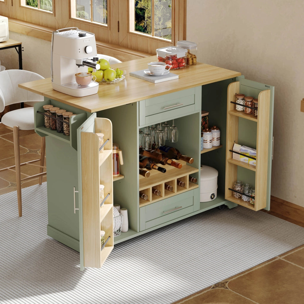 CARRELLO CUCINA CON PIANO ALLUNGABILE 138x45/70x92 cm Verde Antico MDF