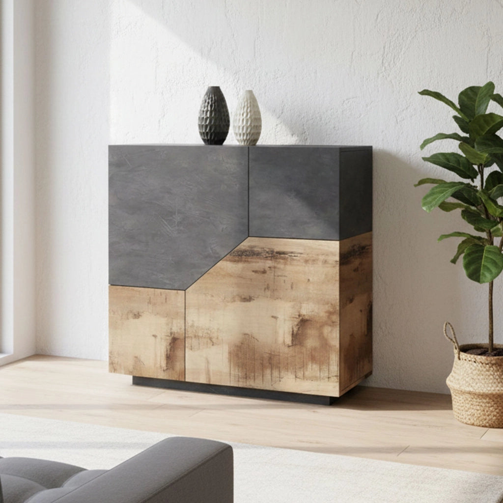 Credenza moderna a 2 ante Arbal, Made in Italy, Madia da ingresso, Buffet di design da soggiorno, Cm 100x43h106, Ardesia e Acero