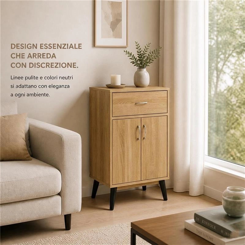 MOBILE IN MDF ROVERE CON 2 ANTE E CASSETTO MISURE: 60X40X74 CM