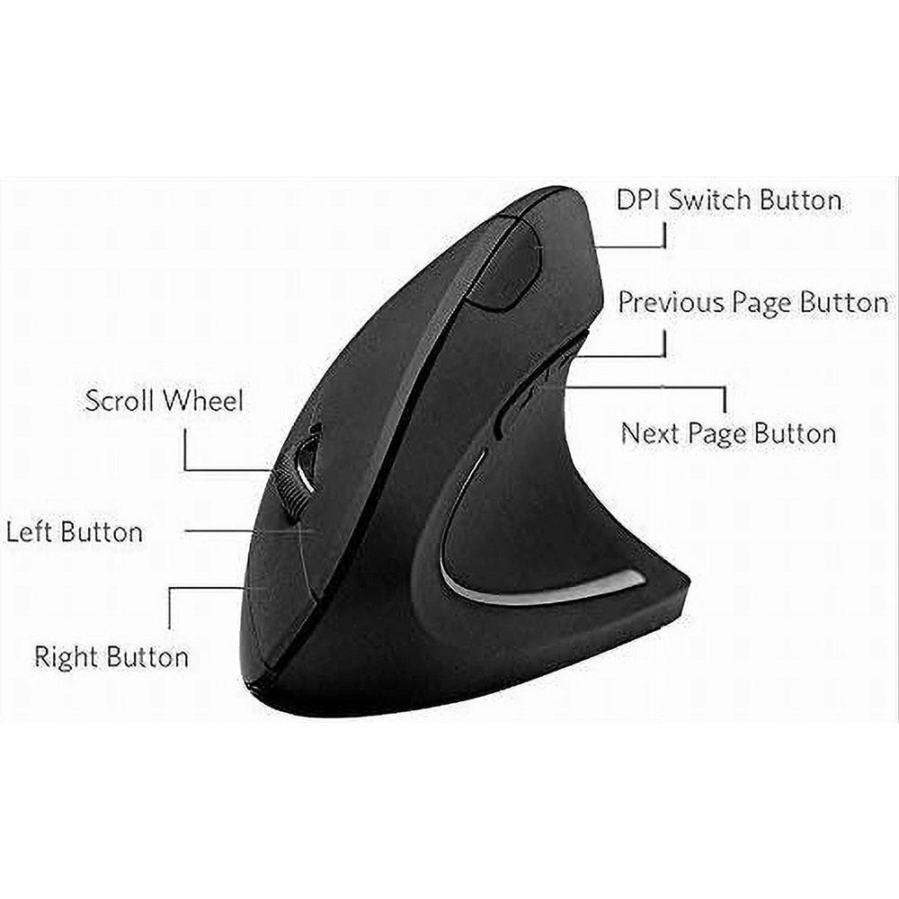 Trade Shop - Mouse Verticale Wireless Senza Fili Impugnatura Verticale Design Ergonomico Nero -