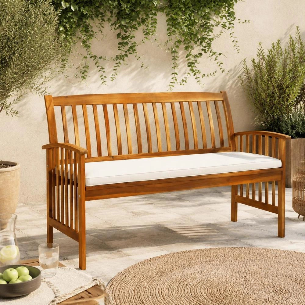Garden Bench With Cushions, 147 Cm, Solid Acacia Wood