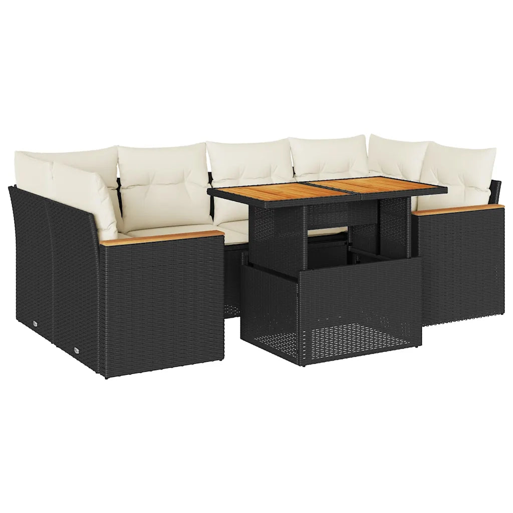 Set Divano da Giardino 6 pz con Cuscini Nero Polyrattan Acacia 3327451