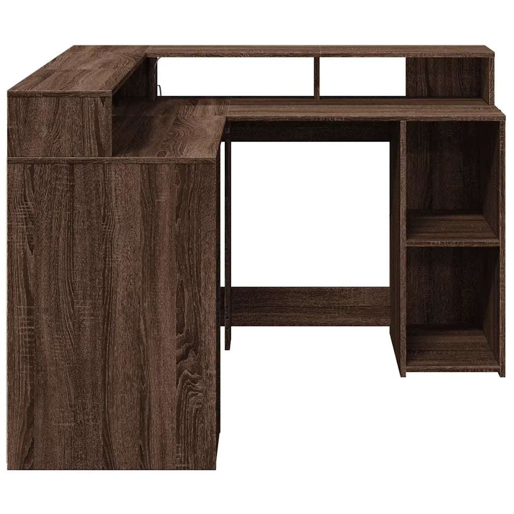 Scrivania con Luci LED Marrone Rovere 130x130x91 cm Truciolato 3309453
