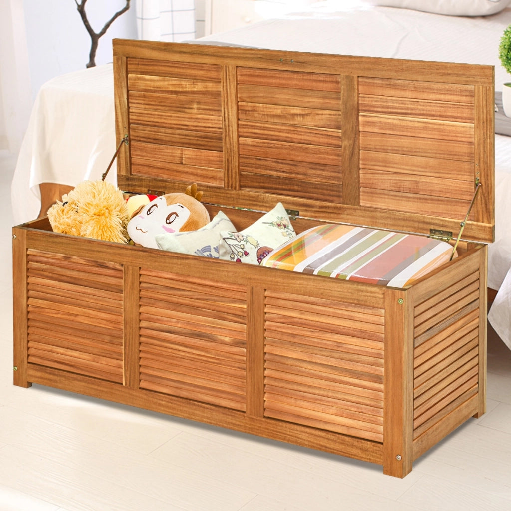 Scatola in legno di acacia per cortile e giardino, Contenitore da esterno per attrezzi da giardinaggio Naturale-Casette da giardino