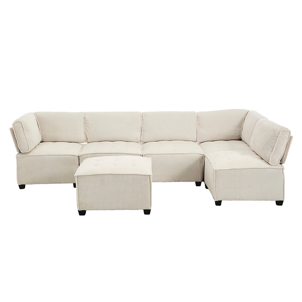 Divano modulare - Xylo - 308cm 6 posti velluto costato con tasche e struttura legno/metallo