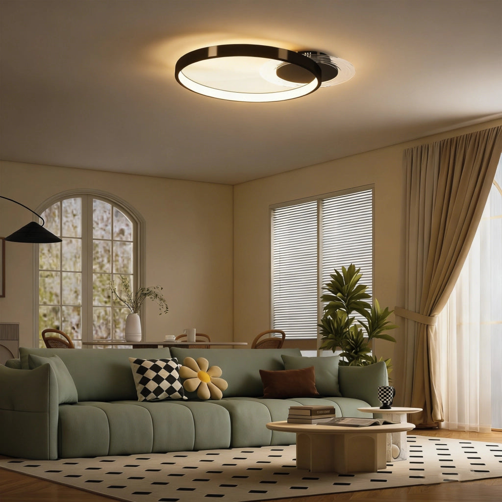 Plafoniera LED Moderna a 2 Anelli con Temperatura Colore Regolabile, Potenza 30W, Nero