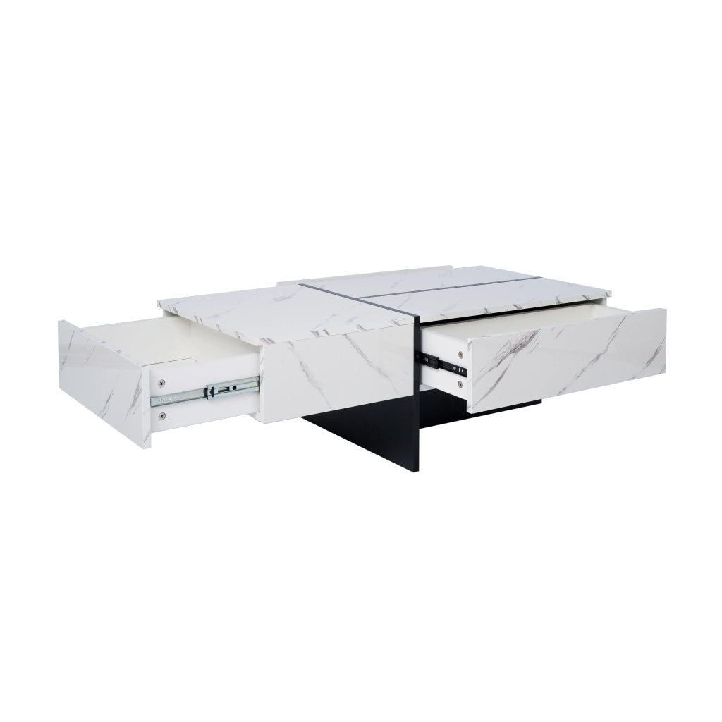 Tavolino da salotto rettangolare con 3 cassetti e LED controllato da app, bianco, 100 × 50 × 34.5 cm