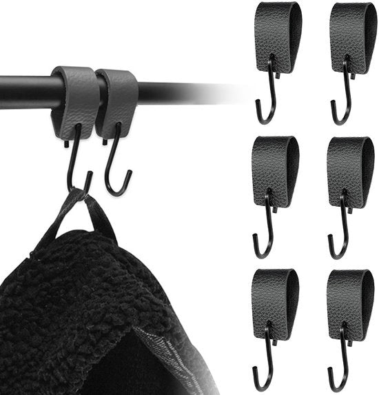 5 pezzi di S-haken per corda di tenda, S-haken neri con anello in pelle, 12,5 * 3 cm, adatti per armadi, armadi cucina, corda doccia, corda tenda